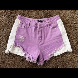 Fashion nova purple and white denim shorts